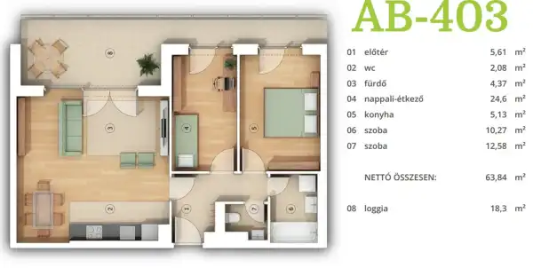 Eladó új építésű téglalakás, Budapest, XIV. kerület 3 szoba 63 m² 123.9 M Ft